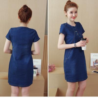 ĐẦM JEAN SUÔNG CỔ V ĐÍNH NÚT - NJ209